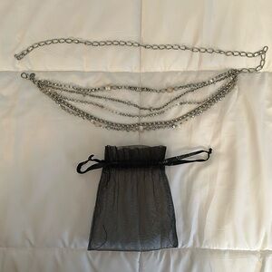CHAIN BELT. ADJUSTABLE w/5 MULTI CHAINS & BLING